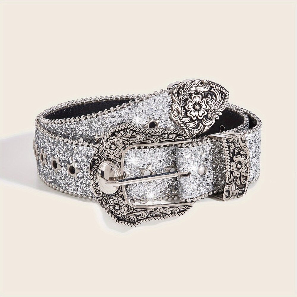 American Vintage Style, Rhinestone Decorat Eyelet Candy Color Y2K Belt Bling